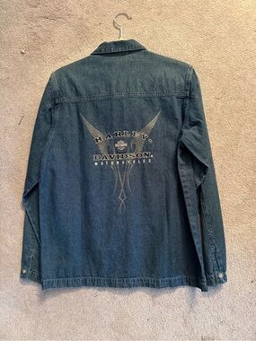 Harley-Davidson Dark Blue Denim Shirt Jacket with Back Graphic